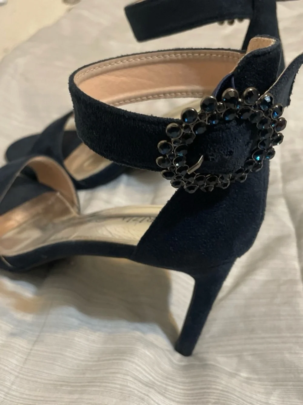 Women's Navy Ankle-Strap Heels with Jeweled Buckle Size 10 With 3 1/2 inch heel